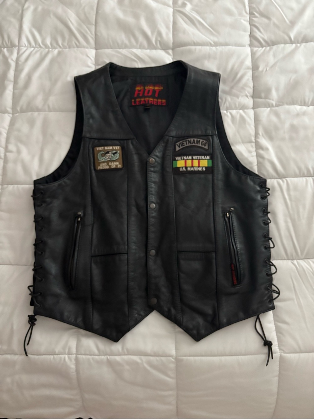 Hot Leathers Vietnam, veteran US Marines, leather vest